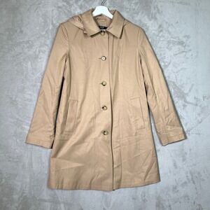 Lauren Ralph Lauren Trench Coat Women's Sz M Khaki Single Breasted Lined Hooded